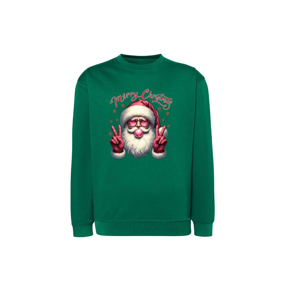 Sweatshirt Estampa De Natal Papai Noel Rosa
