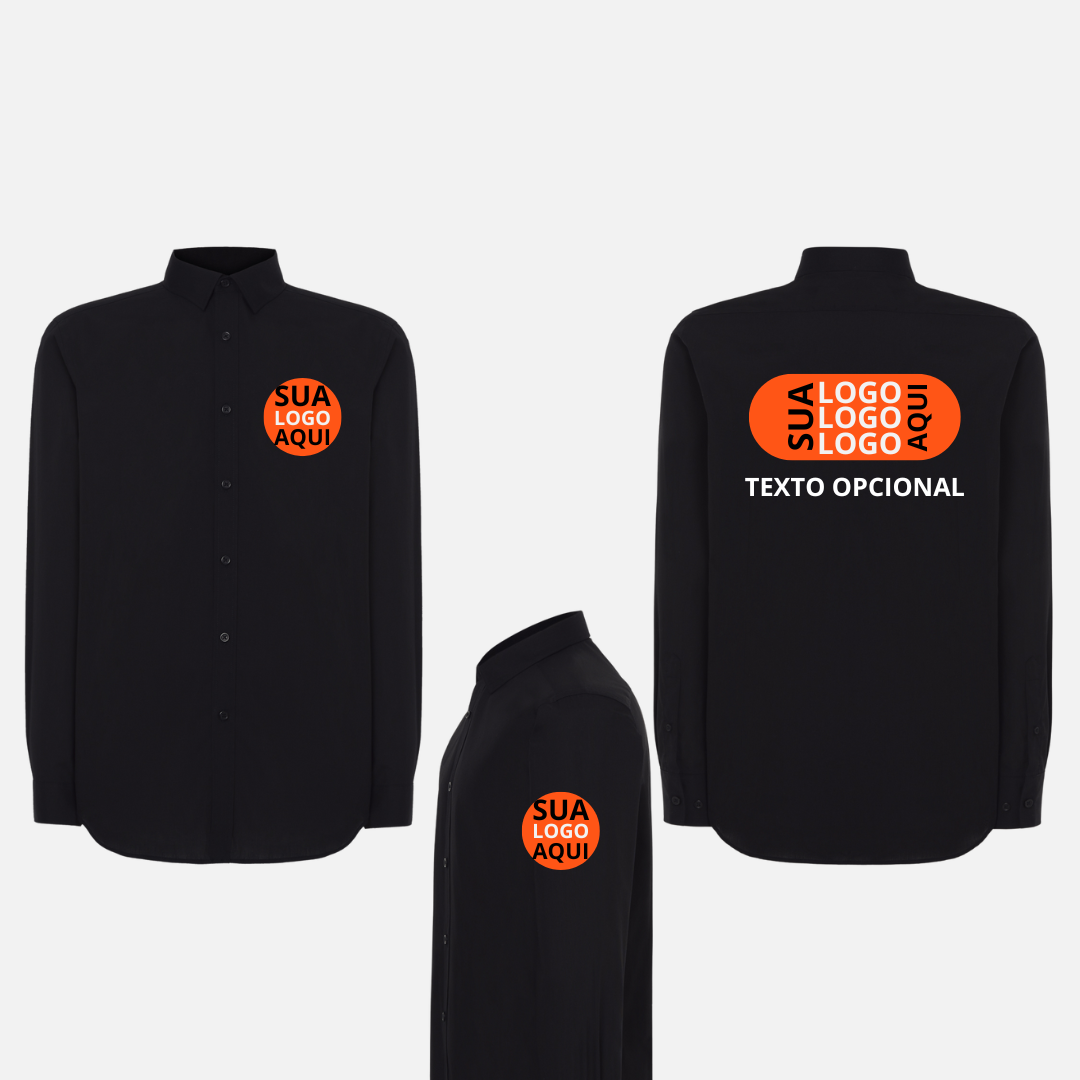 Camisa Social Manga Longa Estampa Frente Costa e Lateral