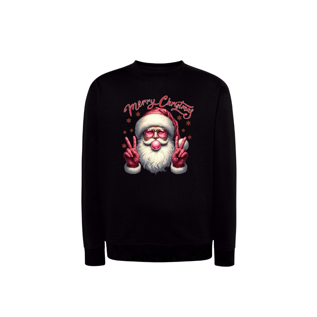 Sweatshirt Estampa De Natal Papai Noel Rosa