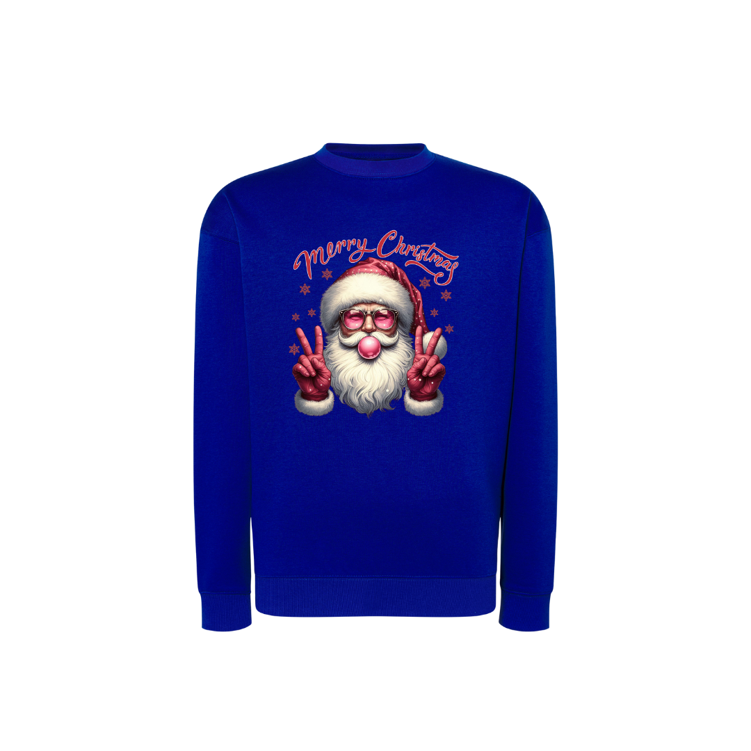 Sweatshirt Estampa De Natal Papai Noel Rosa