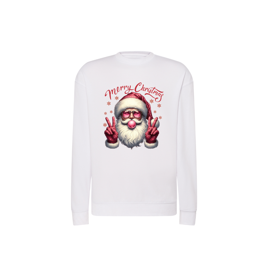 Sweatshirt Estampa De Natal Papai Noel Rosa