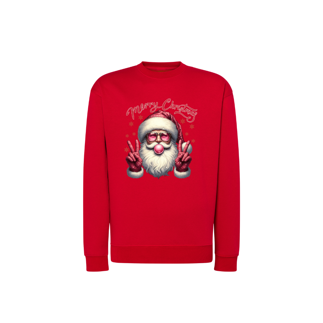 Sweatshirt Estampa De Natal Papai Noel Rosa
