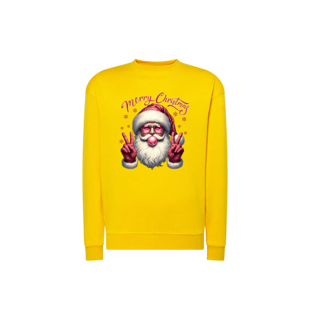 Sweatshirt Estampa De Natal Papai Noel Rosa