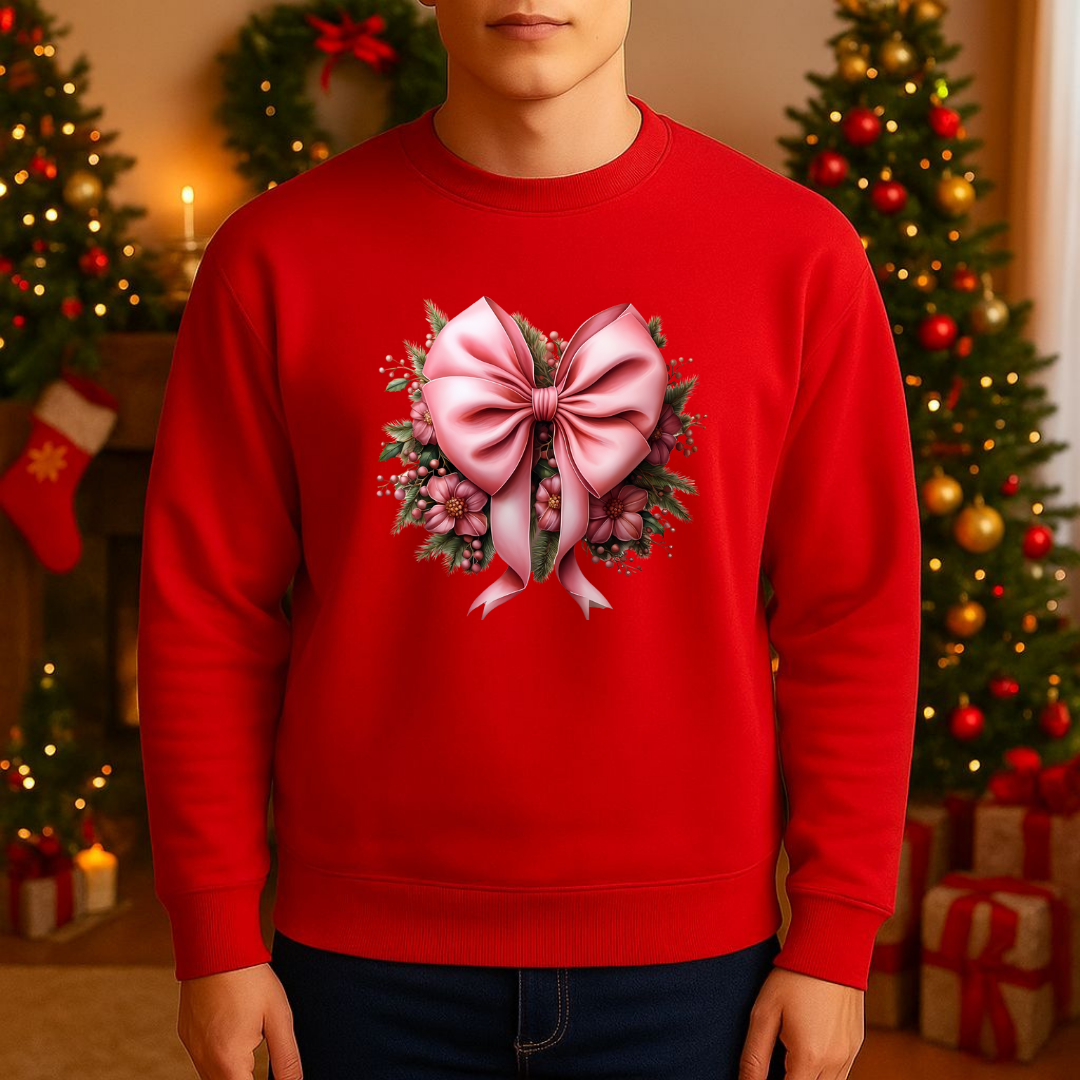 Sweatshirt Estampa De Natal Laço Rosa