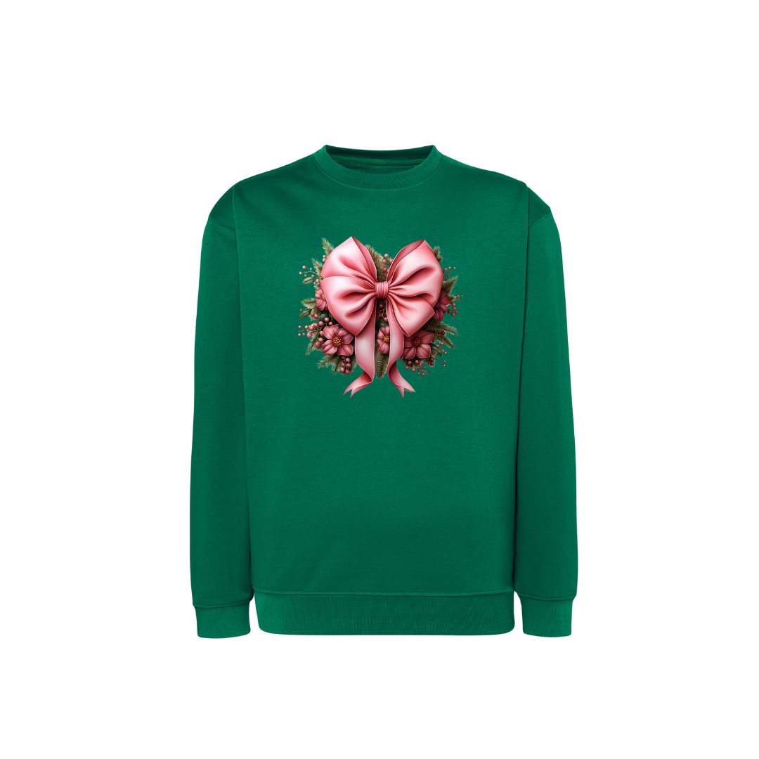 Sweatshirt Estampa De Natal Laço Rosa