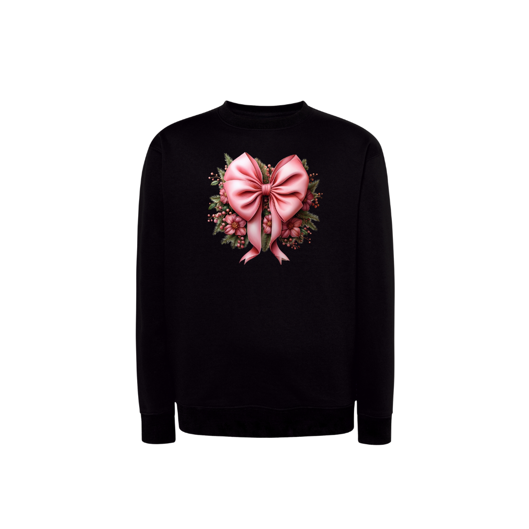 Sweatshirt Estampa De Natal Laço Rosa