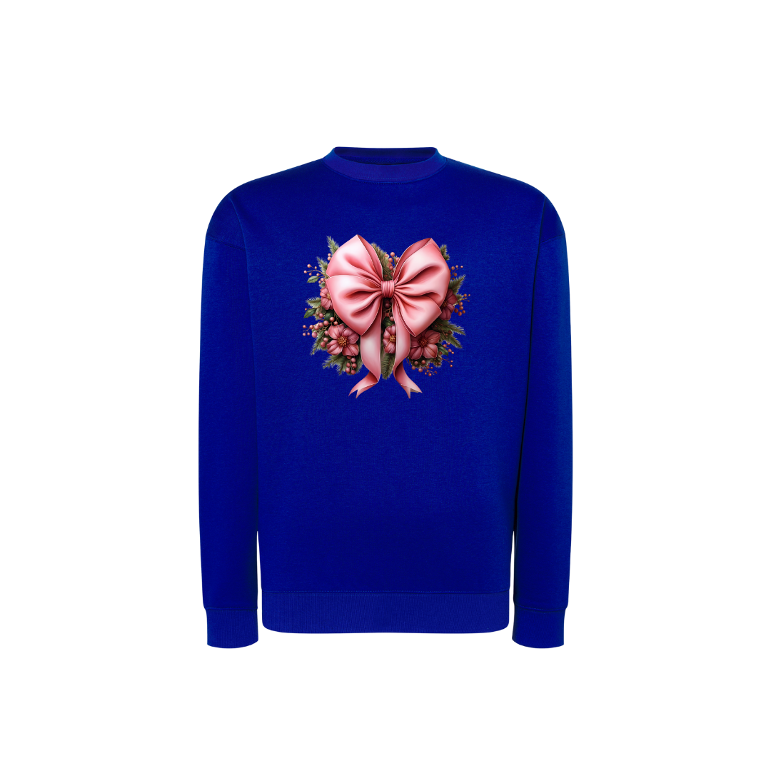 Sweatshirt Estampa De Natal Laço Rosa