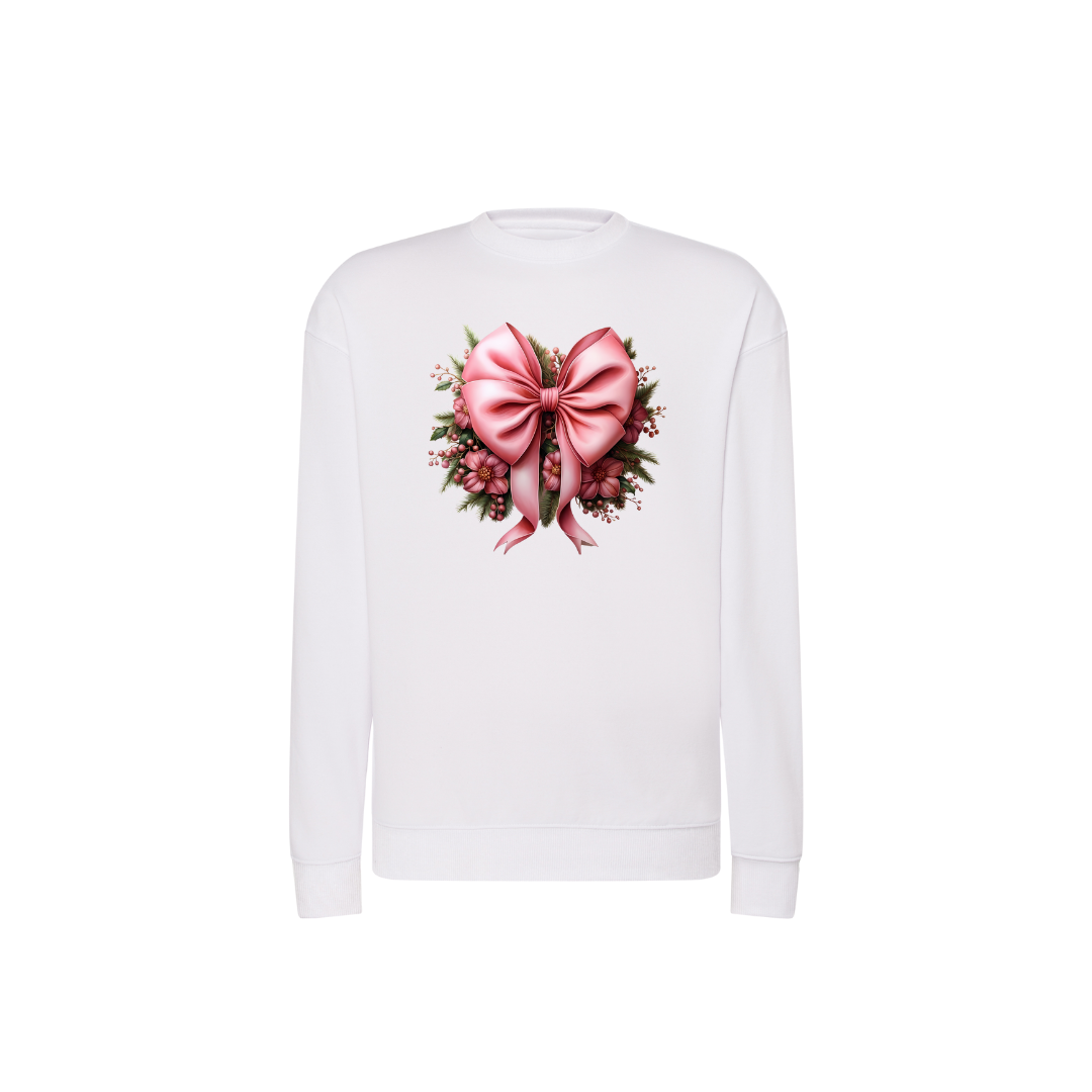 Sweatshirt Estampa De Natal Laço Rosa