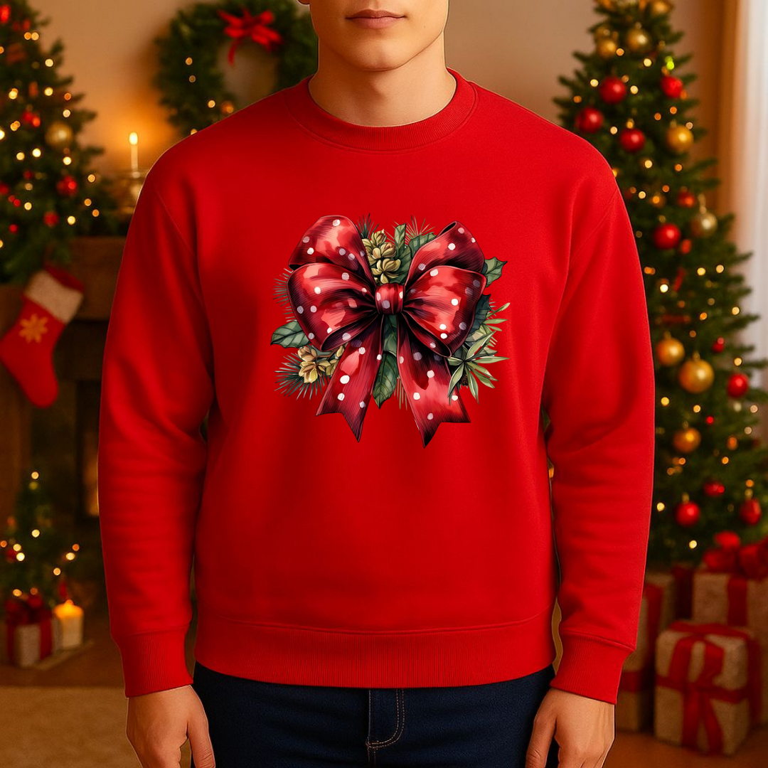 Sweatshirt Estampa De Natal Laço Vermelho