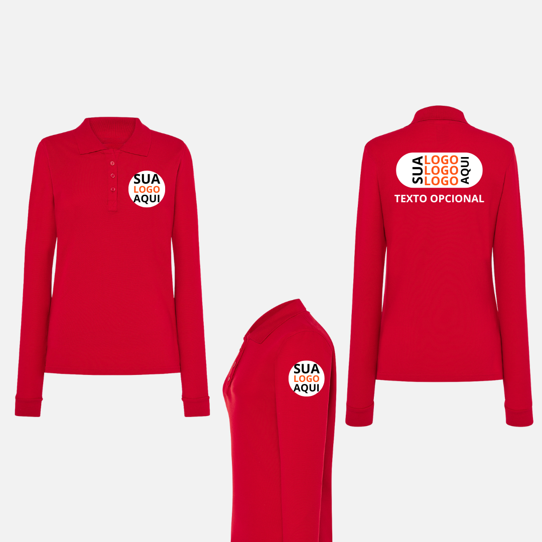 Polo Manga Longa Masculina e Feminina Logo Frente, Costa e Manga