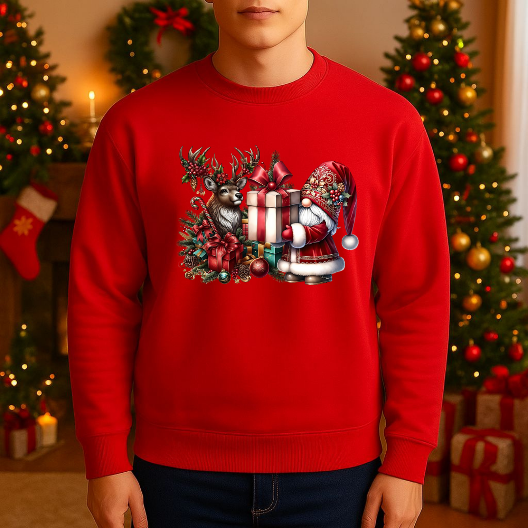 Sweatshirt Estampa De Natal Gnome e Rena