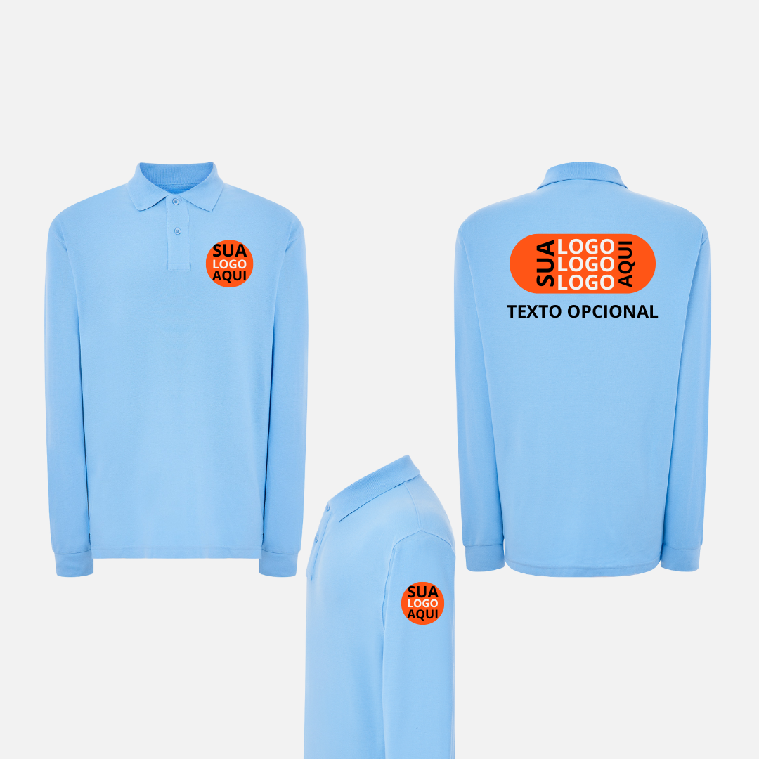 Polo Manga Longa Masculina e Feminina Logo Frente, Costa e Manga