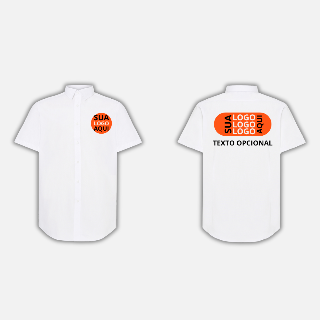 CAMISA SOCIAL MANGA CURTA LOGO FRENTE E COSTA
