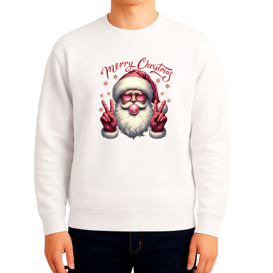 Sweatshirt Estampa De Natal Papai Noel Rosa