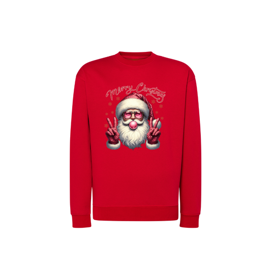 Sweatshirt Estampa De Natal Papai Noel Rosa