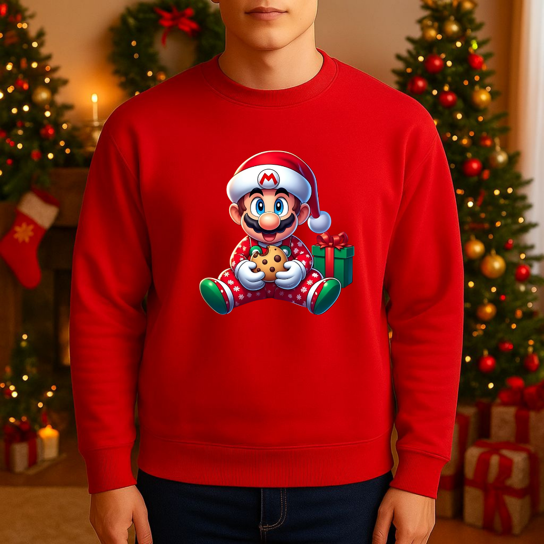 Sweatshirt Estampa De Natal Super Mario