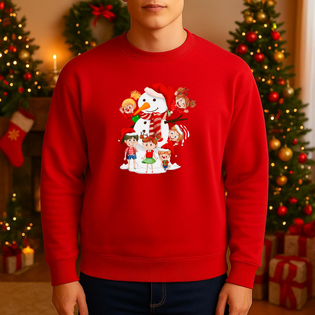 Sweatshirt Estampa De Natal Boneco de Neve e Crianças