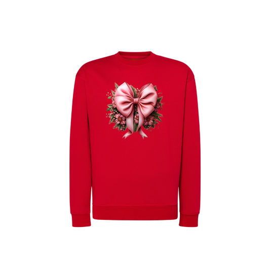 Sweatshirt Estampa De Natal Laço Rosa