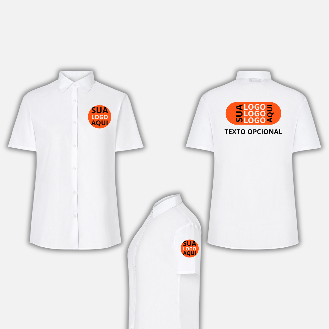 Camisa Social Manga Curta Logo Frente Costa + Manga