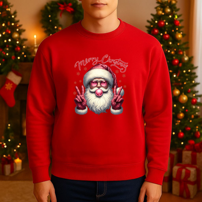 Sweatshirt Estampa De Natal Papai Noel Rosa