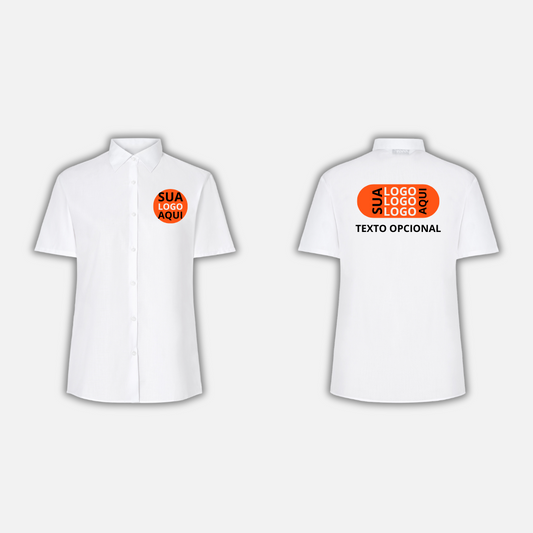 CAMISA SOCIAL MANGA CURTA LOGO FRENTE E COSTA